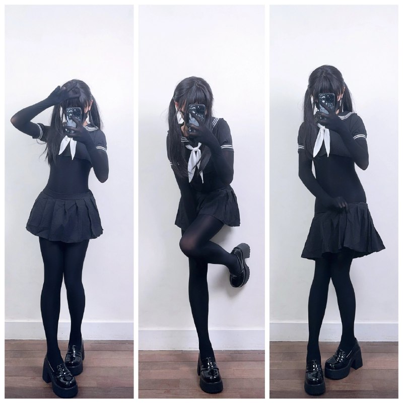 女人在三个不同的姿势中拍摄自拍