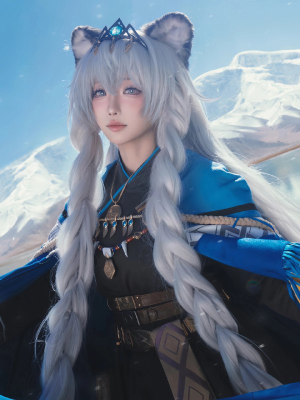 白头发和蓝帽子的女人