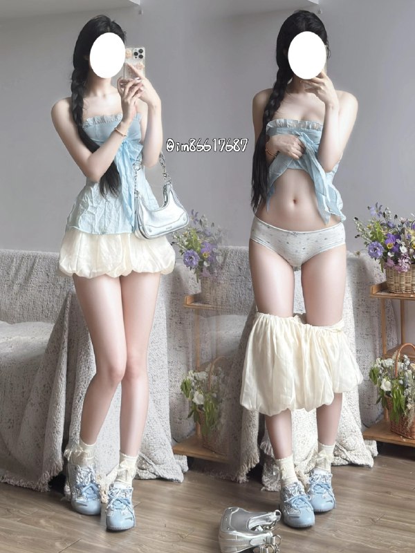 两个女人穿白色裙子,带着一个钱包